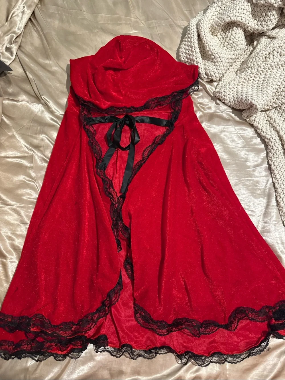 Red Lace-Trim Cape with Black Ribbon